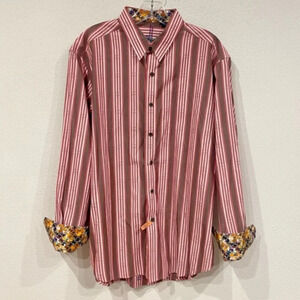 Robert Graham Striped Geometric Cuff Button Down Size Large EUC